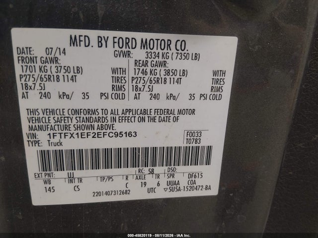 Ford F-150 Stx 2014 1FTFX1EF2EFC95163 Image 9