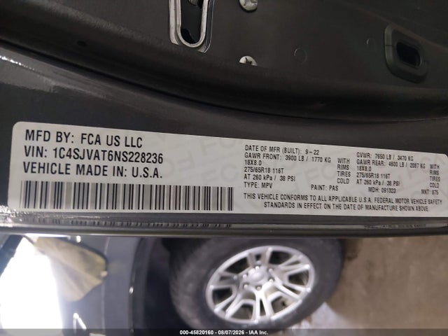 2022 Jeep Wagoneer Series I 4x4 მანქანა იყიდება აუქციონზე, vin: 1C4SJVAT6NS228236, აუქციონის ნომერი: 45820160