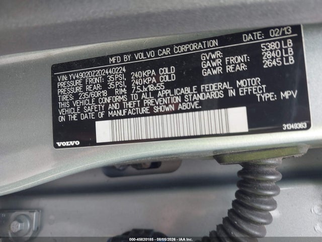 Aukcja sprzedaży 2013 Volvo Xc60 T6, vin: YV4902DZ2D2440224, numer aukcji: 45820185