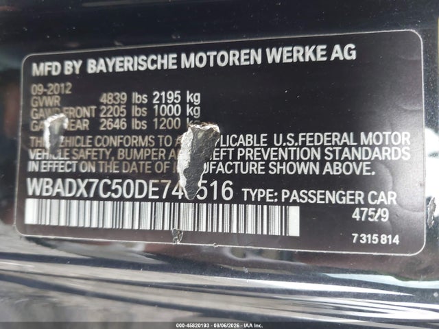 Aukcja sprzedaży 2013 Bmw 335i, vin: WBADX7C50DE746516, numer aukcji: 45820193