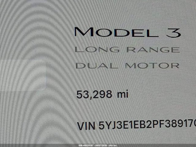 Aukcja sprzedaży 2023 Tesla Model 3 Long Range Dual Motor All-wheel Drive, vin: 5YJ3E1EB2PF389170, numer aukcji: 45820197