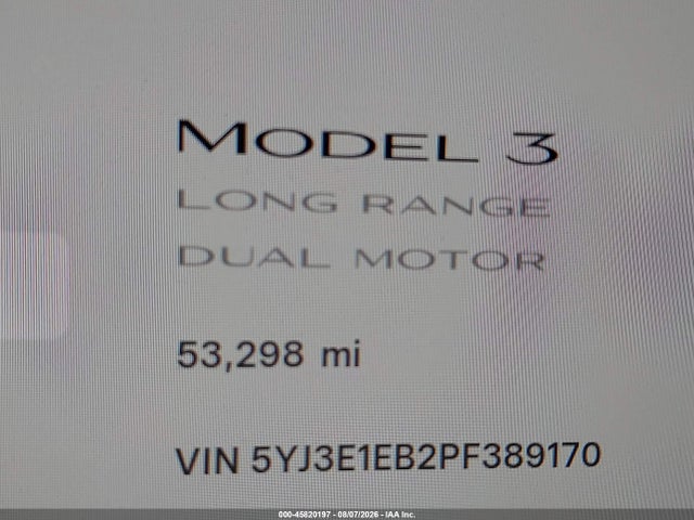 Aukcja sprzedaży 2023 Tesla Model 3 Long Range Dual Motor All-wheel Drive, vin: 5YJ3E1EB2PF389170, numer aukcji: 45820197