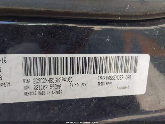 Продажа на аукционе авто 2016 Dodge Charger Sxt, vin: 2C3CDXHG5GH204105, номер лота: 45820223