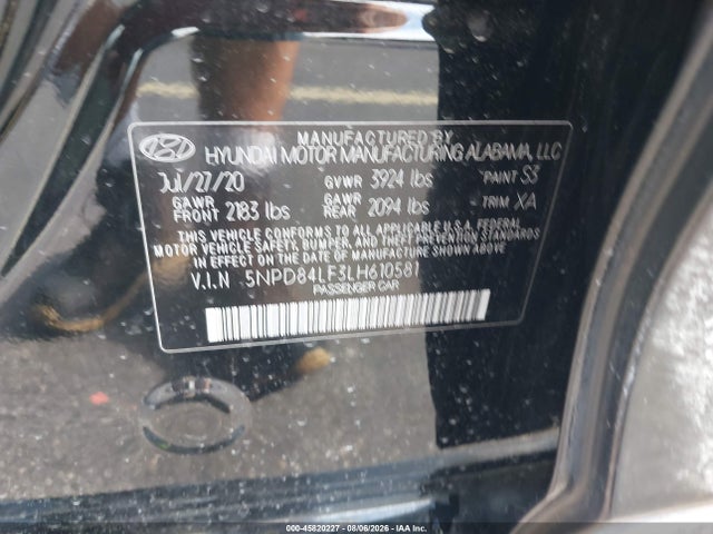 Aukcja sprzedaży 2020 Hyundai Elantra Sel, vin: 5NPD84LF3LH610581, numer aukcji: 45820227