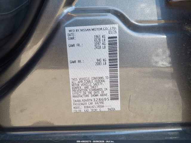 1N4BL4DV8TN328695 Nissan Altima Sv Fwd