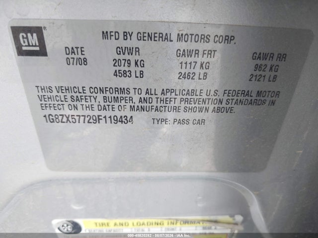 Aukcja sprzedaży 2009 Saturn Aura Xr, vin: 1G8ZX57729F119434, numer aukcji: 45820282