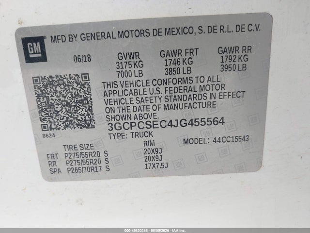 Продаж на аукціоні авто 2018 Chevrolet Silverado 1500 1lz, vin: 3GCPCSEC4JG455564, номер лоту: 45820288
