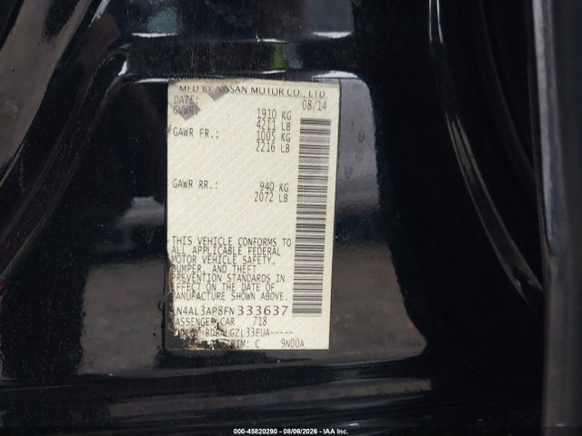 45820290 :رقم المزاد ، 1N4AL3AP8FN333637 vin ، 2015 Nissan Altima 2.5 S مزاد بيع