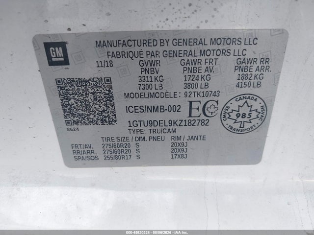 1GTU9DEL9KZ182782 GMC Sierra 1500 Slt