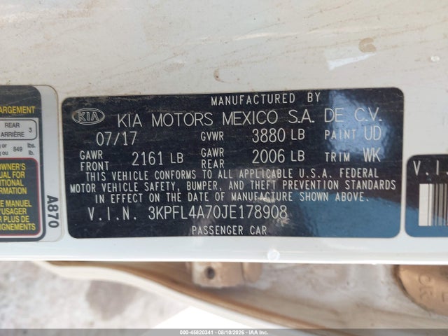 45820341 :رقم المزاد ، 3KPFL4A70JE178908 vin ، 2018 Kia Forte S مزاد بيع