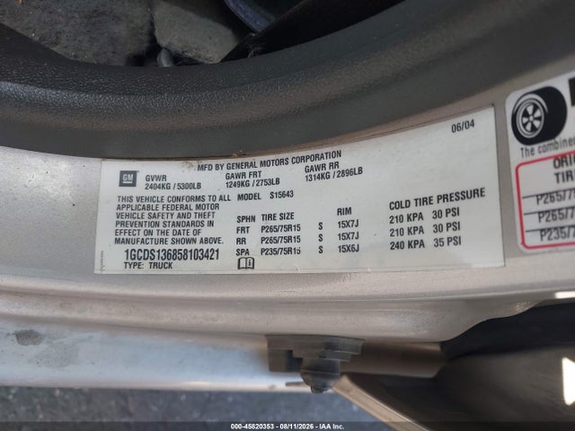 Aukcja sprzedaży 2005 Chevrolet Colorado Ls, vin: 1GCDS136858103421, numer aukcji: 45820353