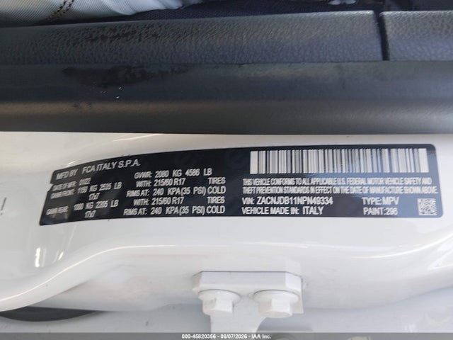 45820356 :رقم المزاد ، ZACNJDB11NPN49334 vin ، 2022 Jeep Renegade Latitude 4x4 مزاد بيع