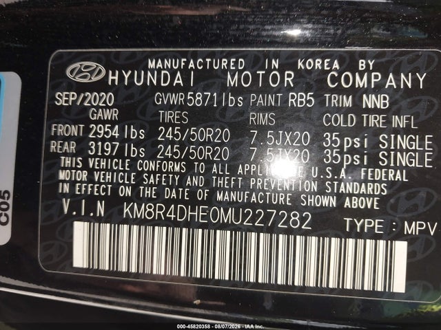 Продаж на аукціоні авто 2021 Hyundai Palisade Sel, vin: KM8R4DHE0MU227282, номер лоту: 45820358