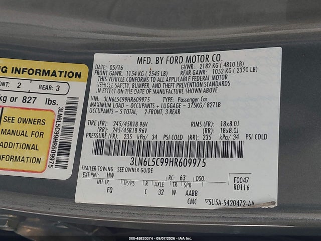 Lincoln MKZ SELECT 2017 3LN6L5C99HR609975 Image 9