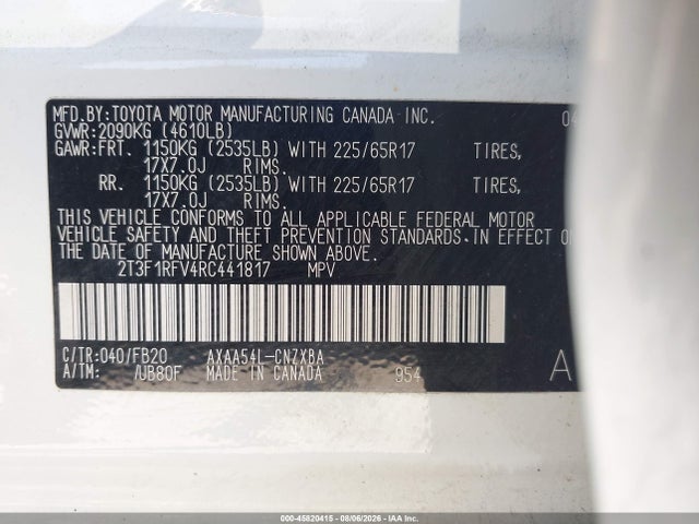 Продаж на аукціоні авто 2024 Toyota Rav4 Le, vin: 2T3F1RFV4RC441817, номер лоту: 45820415