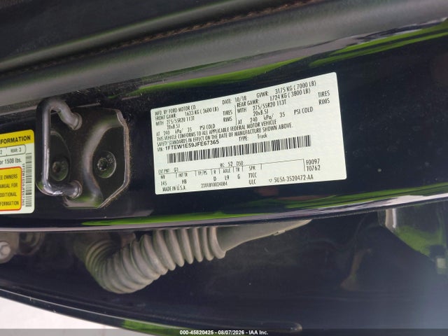 Aukcja sprzedaży 2018 Ford F-150 Lariat, vin: 1FTEW1E59JFE67365, numer aukcji: 45820425