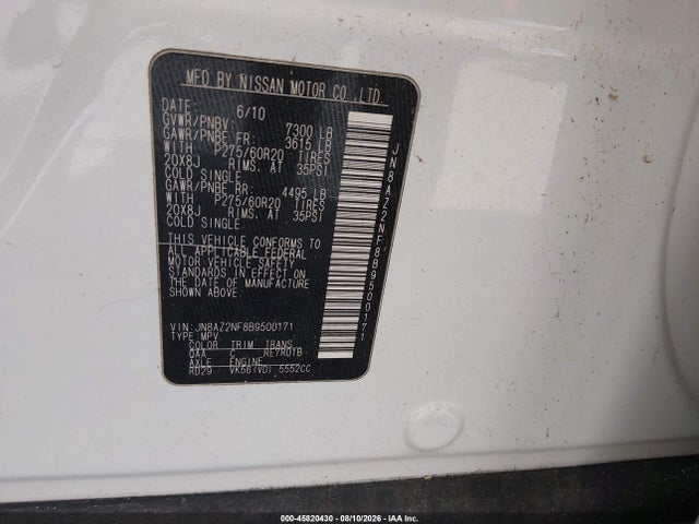 45820430 :رقم المزاد ، JN8AZ2NF8B9500171 vin ، 2011 Infiniti Qx56 مزاد بيع
