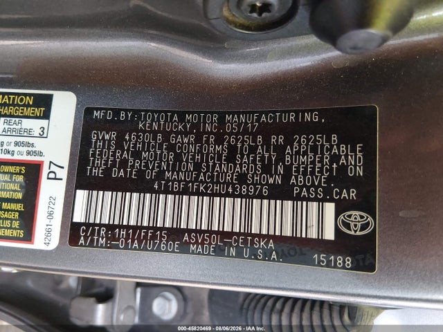 Toyota CAMRY SE 2017 4T1BF1FK2HU438976 Image 9