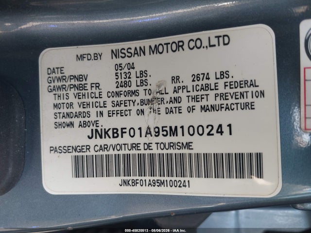 Aukcja sprzedaży 2005 Infiniti Q45, vin: JNKBF01A95M100241, numer aukcji: 45820513