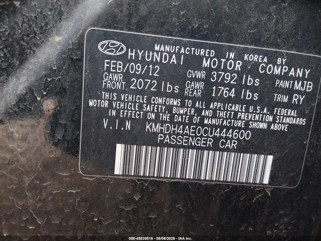 45820516 :رقم المزاد ، KMHDH4AE0CU444600 vin ، 2012 Hyundai Elantra Limited (ulsan Plant) مزاد بيع