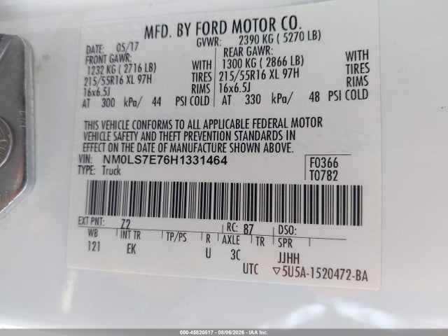 Продажа на аукционе авто 2017 Ford Transit Connect Xl, vin: NM0LS7E76H1331464, номер лота: 45820517