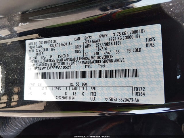 Aukcja sprzedaży 2023 Ford F-150 Tremor, vin: 1FTEW1E87PFA10525, numer aukcji: 45820523