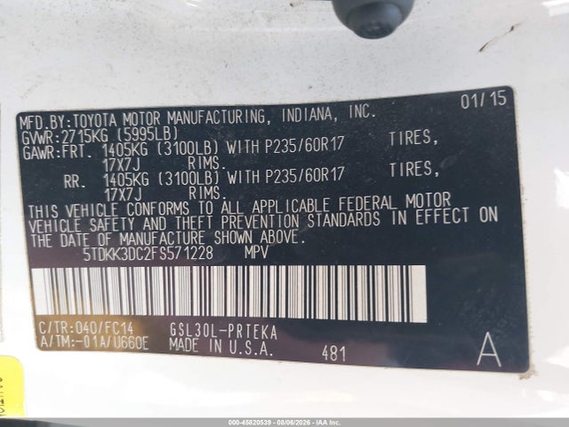 Toyota Sienna Le 8 Passenger 2015 5TDKK3DC2FS571228 Image 9