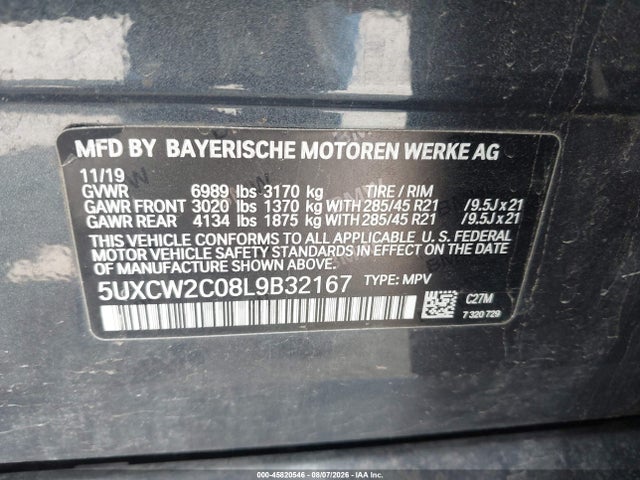 Продажа на аукционе авто 2020 Bmw X7 Xdrive40i, vin: 5UXCW2C08L9B32167, номер лота: 45820546