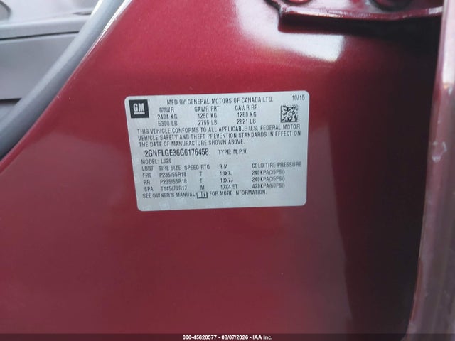 Chevrolet Equinox Ltz 2016 2GNFLGE36G6176458 Image 9