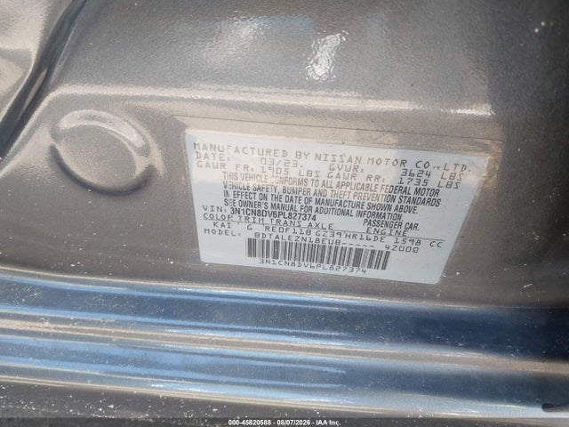 Aukcja sprzedaży 2023 Nissan Versa 1.6 S Xtronic Cvt, vin: 3N1CN8DV6PL827374, numer aukcji: 45820588