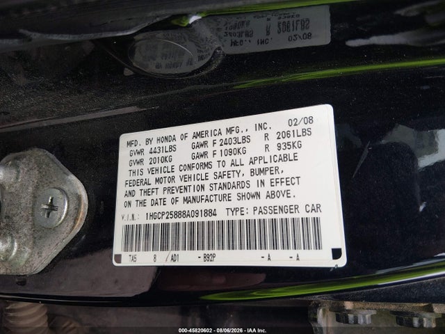 Продажа на аукционе авто 2008 Honda Accord 2.4 Ex-l, vin: 1HGCP25888A091884, номер лота: 45820602