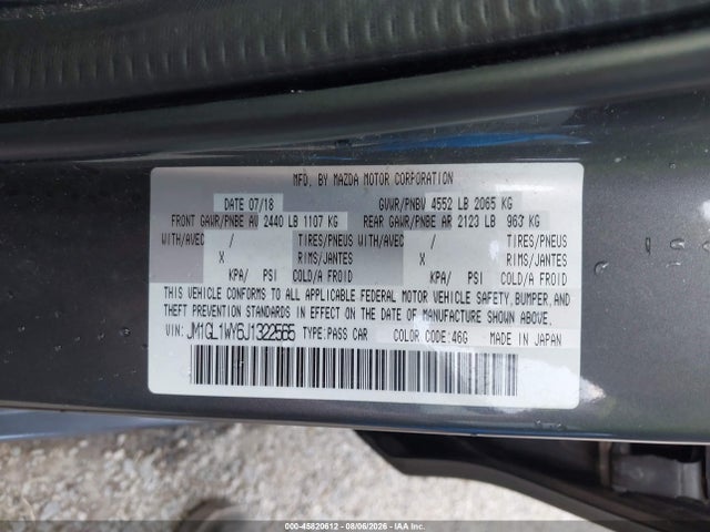 45820612 :رقم المزاد ، JM1GL1WY6J1322565 vin ، 2018 Mazda Mazda6 Grand Touring Reserve مزاد بيع