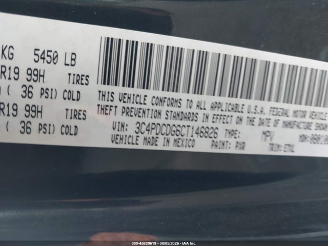 45820619 :رقم المزاد ، 3C4PDCDG6CT146826 vin ، 2012 Dodge Journey Crew مزاد بيع