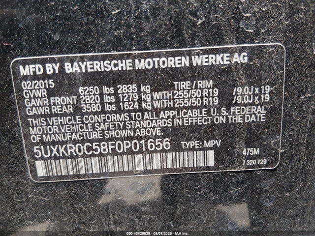 2015 Bmw X5 Xdrive35i მანქანა იყიდება აუქციონზე, vin: 5UXKR0C58F0P01656, აუქციონის ნომერი: 45820639