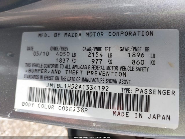 Aukcja sprzedaży 2010 Mazda Mazda3 S Sport, vin: JM1BL1H52A1334192, numer aukcji: 45820642