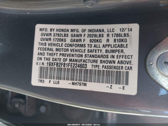 Honda CIVIC EX 2015 19XFB2F81FE224603 Image 9