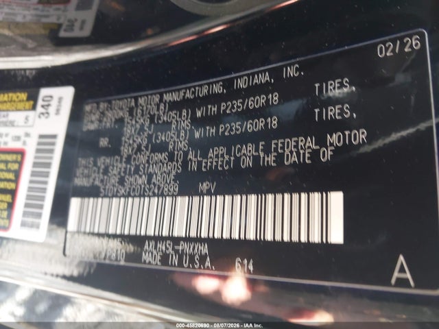 Продаж на аукціоні авто 2026 Toyota Sienna Xle, vin: 5TDYSKFC0TS247899, номер лоту: 45820690