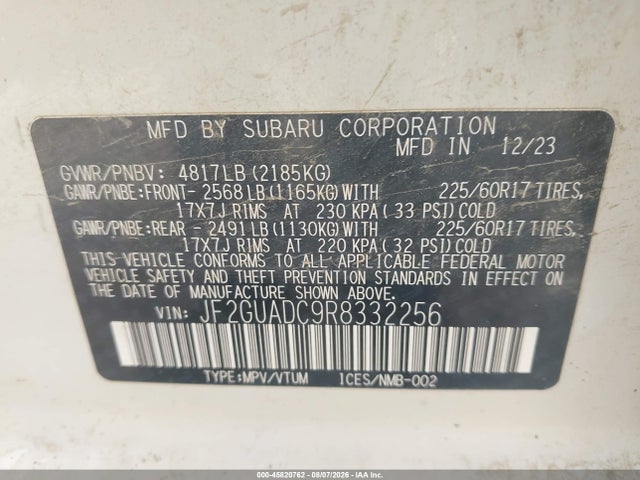 Продажа на аукционе авто 2024 Subaru Crosstrek Premium, vin: JF2GUADC9R8332256, номер лота: 45820762