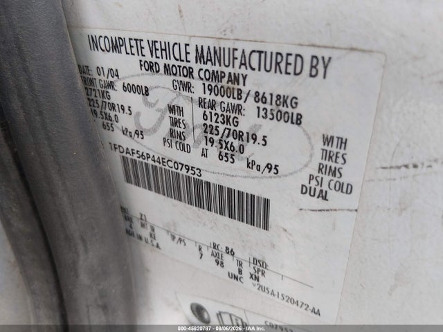 Aukcja sprzedaży 2004 Ford F-550 Xl/xlt, vin: 1FDAF56P44EC07953, numer aukcji: 45820787