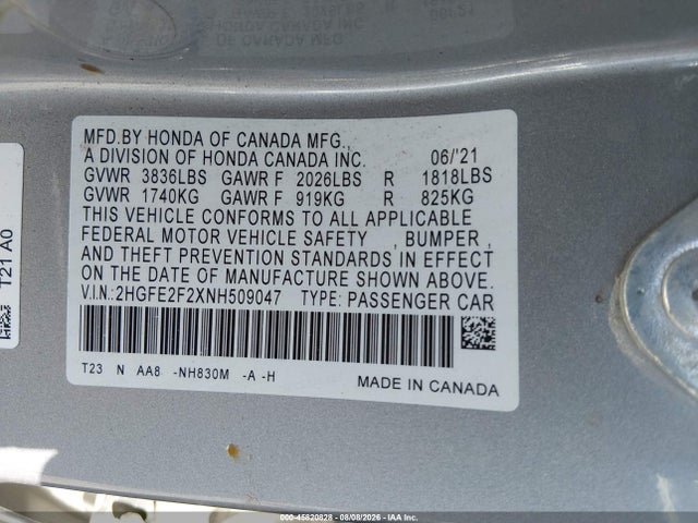 2HGFE2F2XNH509047 Honda Civic Lx