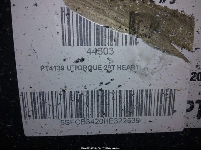 45820835 :رقم المزاد ، 5SFCB3420HE322539 vin ، 2017 Heartland Torque Extreme Light مزاد بيع