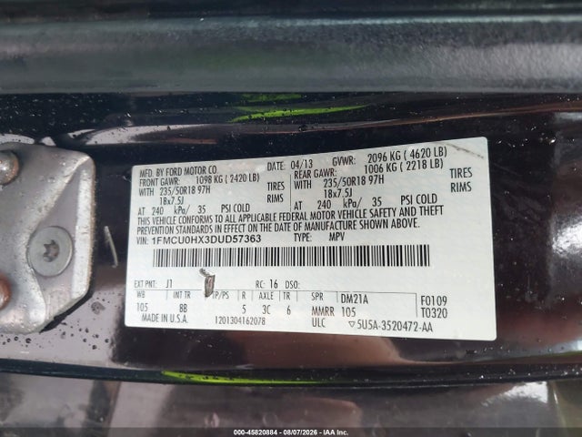 Aukcja sprzedaży 2013 Ford Escape Sel, vin: 1FMCU0HX3DUD57363, numer aukcji: 45820884