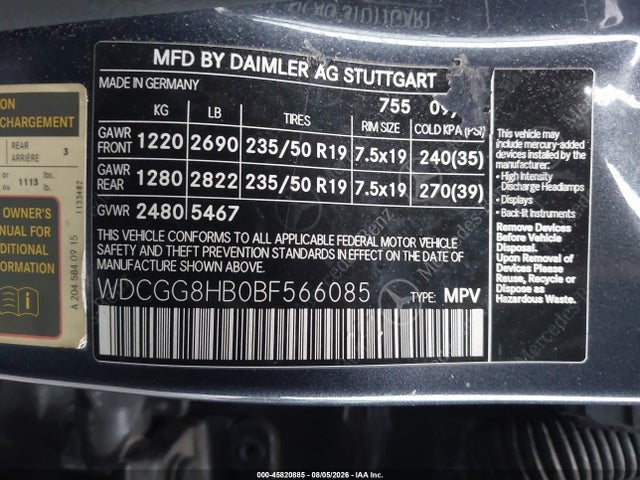 45820885 :رقم المزاد ، WDCGG8HB0BF566085 vin ، 2011 Mercedes-benz Glk 350 4matic مزاد بيع