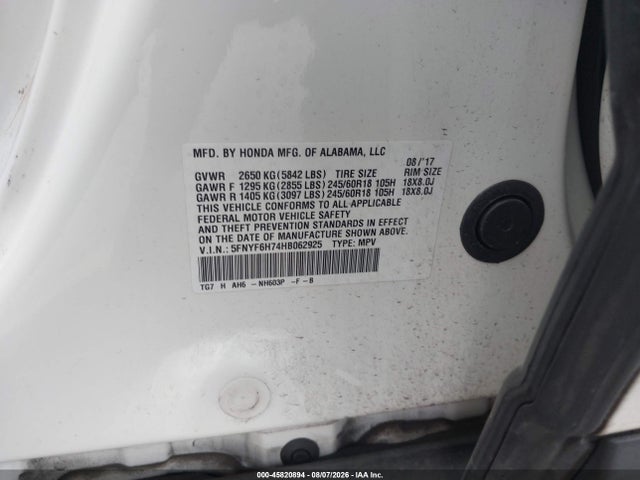 5FNYF6H74HB062925 Honda Pilot Ex-l