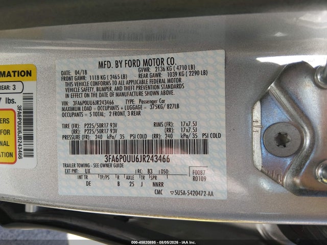 3FA6P0UU6JR243466 Ford Fusion Hybrid S