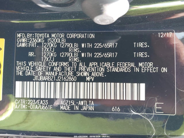 Aukcja sprzedaży 2018 Lexus Nx 300, vin: JTJBARBZ1J2162860, numer aukcji: 45820896