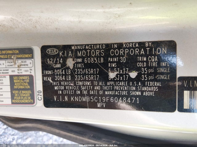 KIA SEDONA LX 2015 KNDMB5C19F6048471 Image 9