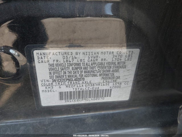 Nissan Versa Note S Plus 2016 3N1CE2CP9GL402070 Image 9