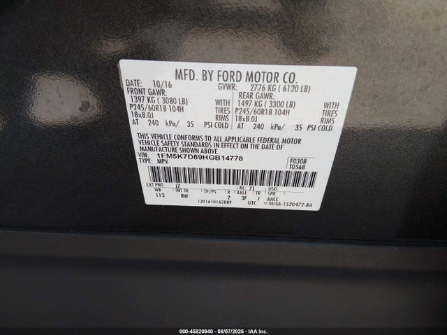 Ford EXPLORER XLT 2017 1FM5K7D89HGB14778 Image 9