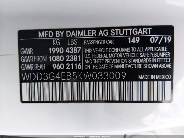 Продаж на аукціоні авто 2019 Mercedes-benz A 220, vin: WDD3G4EB5KW033009, номер лоту: 45820972